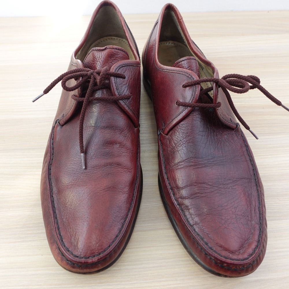 German Vintage Lace Up Moc Derby Shoes Mens 10.5 B Burgundy Red Full Grain SIOUX